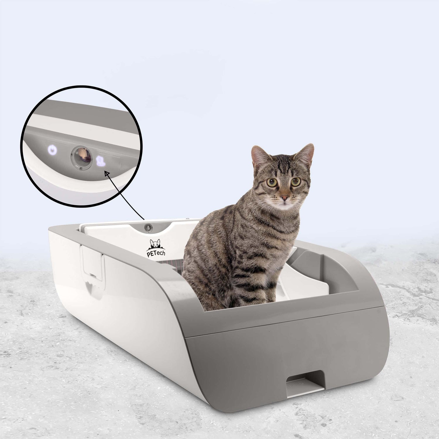 PETech® EvoScoop selbstreinigend mit Sicherheitssensoren, grau, Katze im Klo